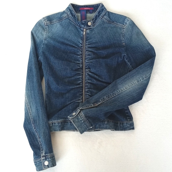 BCBGMAXAZRIA Ombre Denim Long Sleeve Zip Up Fitted Blue Jean Jacket Blazer XS - Picture 13 of 16